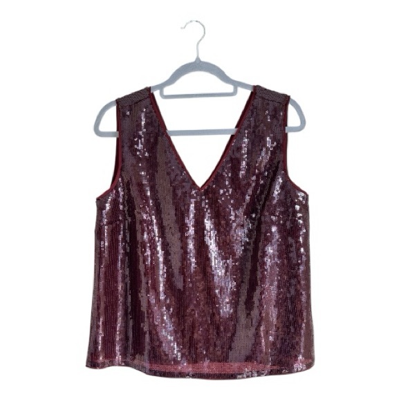 J. Crew Tops - NWT J. Crew Sparkling Sequin Lined V-Neck Tank- Burgundy sz M